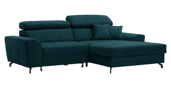 ECKSOFA Petrol Velours - Petrol/Schwarz, Design, Textil/Metall (267/181cm) - Carryhome