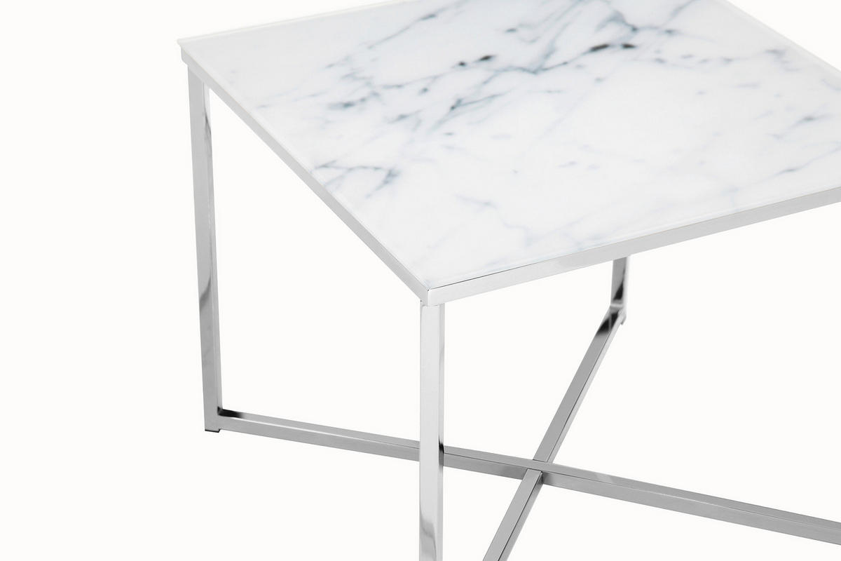 BEISTELLTISCH 50/50/42 cm Weiß, Chromfarben quadratisch  - Chromfarben/Weiß, Design, Glas/Metall (50/50/42cm) - Livetastic