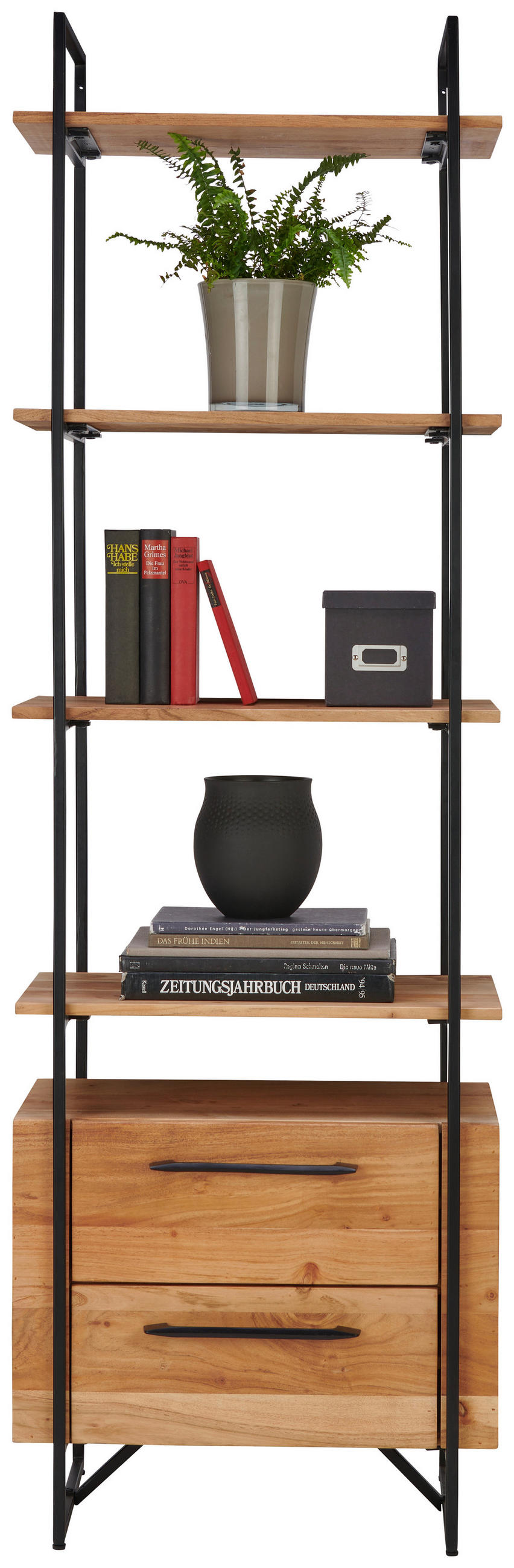 REGAL Akazie massiv Schwarz, Akaziefarben  - Schwarz/Akaziefarben, Design, Holz/Metall (60/188/35cm) - Landscape