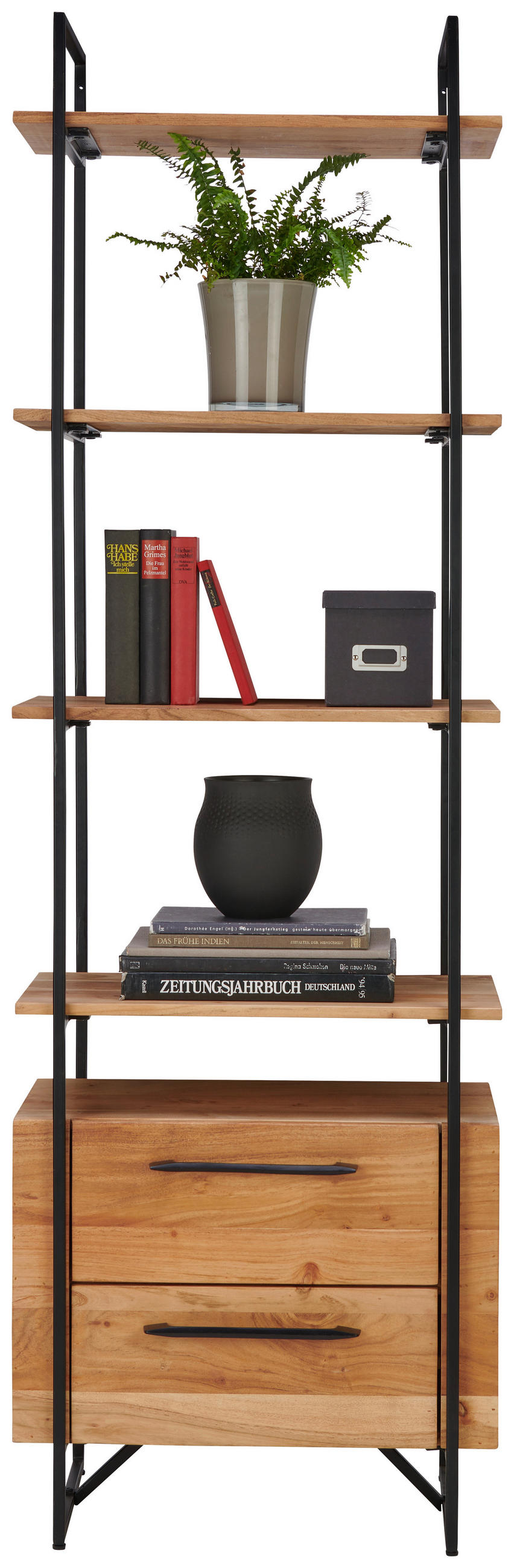 REGAL Akazie massiv Schwarz, Akaziefarben  - Schwarz/Akaziefarben, Design, Holz/Metall (60/188/35cm) - Landscape