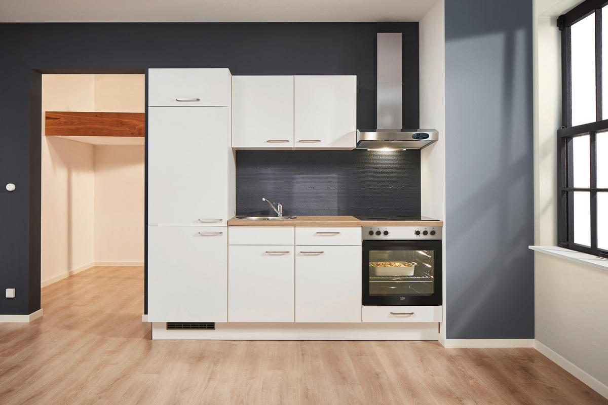 KÜCHENBLOCK 220 cm   in Weiß, Eichefarben  - Edelstahlfarben/Eichefarben, Design, Holzwerkstoff/Metall (220cm) - Pino
