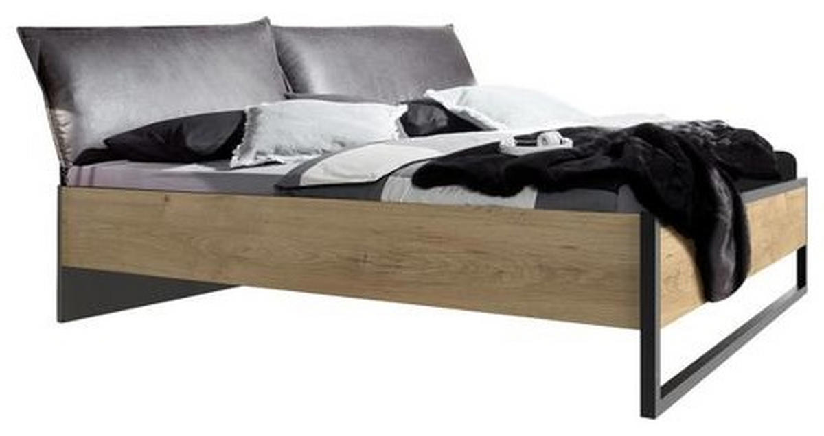 BETT 180/200 cm  in Graphitfarben, Eichefarben  - Eichefarben/Graphitfarben, Basics (180/200cm) - MID.YOU