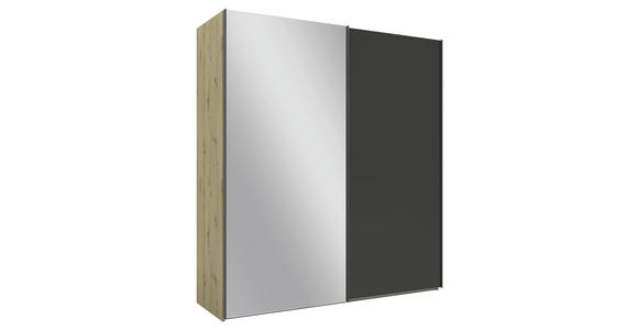 SCHWEBETÜRENSCHRANK 200/223/69 cm 2-türig Anthrazit, Eiche Artisan - Anthrazit/Eiche Artisan, KONVENTIONELL, Glas/Holzwerkstoff (200/223/69cm) - Novel