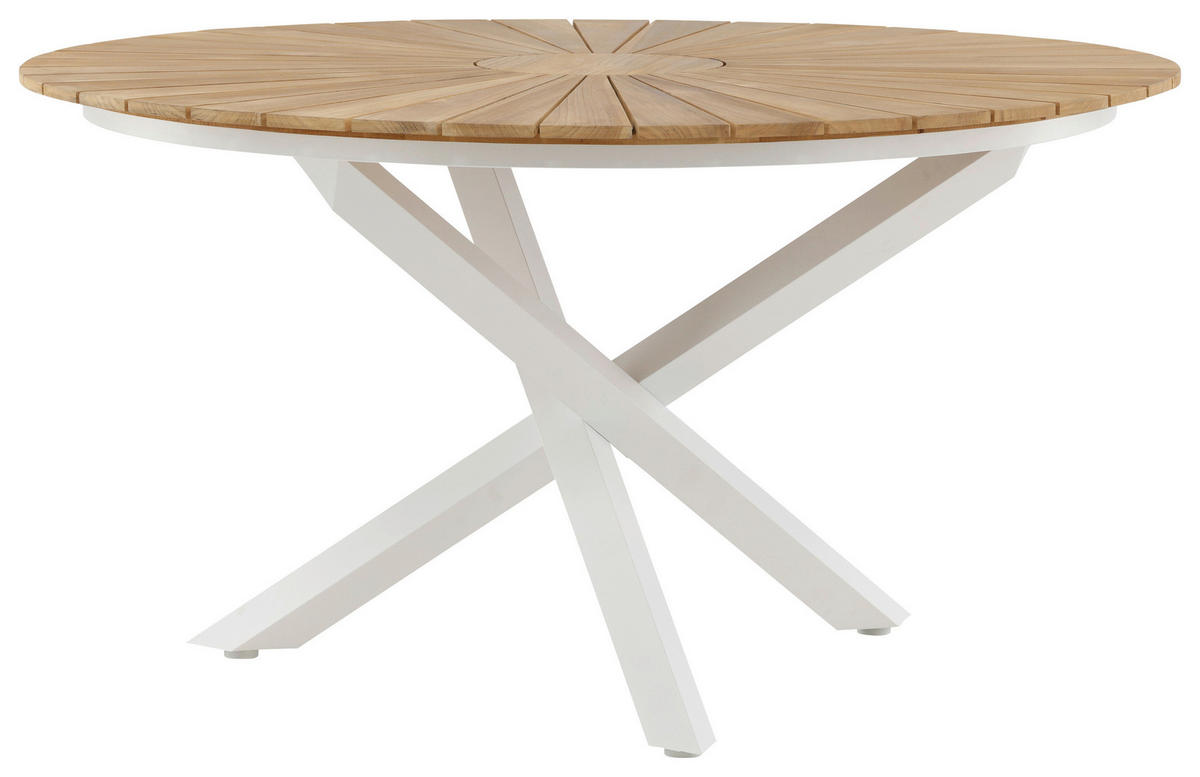GARTENTISCH 140/140/75 cm Holz, Metall rund  - Weiß/Teakfarben, KONVENTIONELL, Holz/Metall (140/140/75cm) - Gardenson