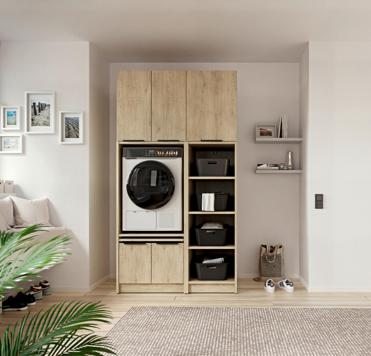 MEHRZWECKSCHRANK 50/150/68 cm  - Eichefarben/Schwarz, Basics, Holzwerkstoff/Kunststoff (50/150/68cm) - MID.YOU