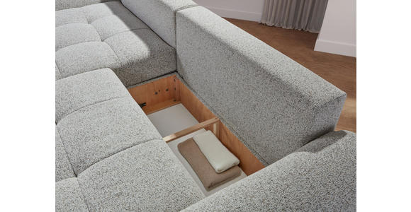 Ecksofa mit Funktion Greige Flachgewebe Zierkissen, Rückenkissen, Bettkasten, Schlaffunktion, Rücken echt, Liegefläche im Originalstoff  - Greige/Schwarz, KONVENTIONELL, Kunststoff/Textil (190/277cm) - Carryhome