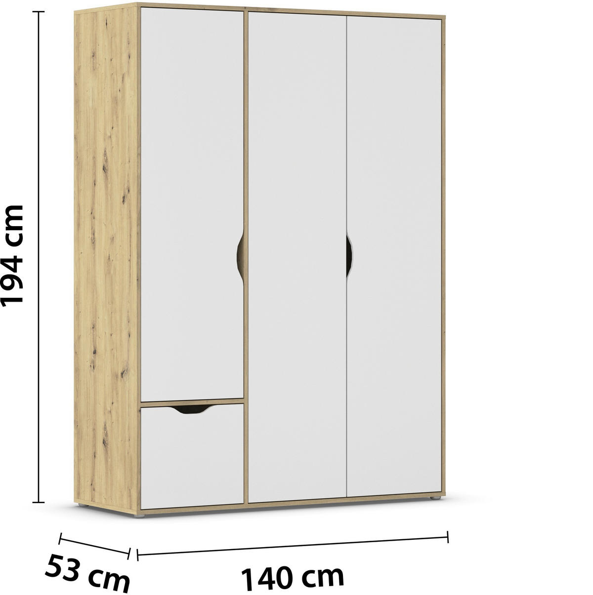 DREHTÜRENSCHRANK in Weiss, Eiche Artisan  - Weiss/Eiche Artisan, Basics, Holzwerkstoff (140/194/53cm) - Boxxx