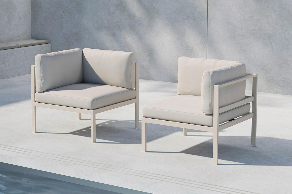 LOUNGEECKTEIL  - Beige, MODERN, Textil/Metall (74/65/74cm) - Gardenson