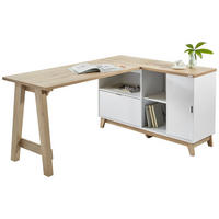 ECKSCHREIBTISCH 159/120/76 cm  in Weiß, Eiche San Remo  - Eichefarben/Silberfarben, Design, Holzwerkstoff/Metall (159/120/76cm) - Voleo