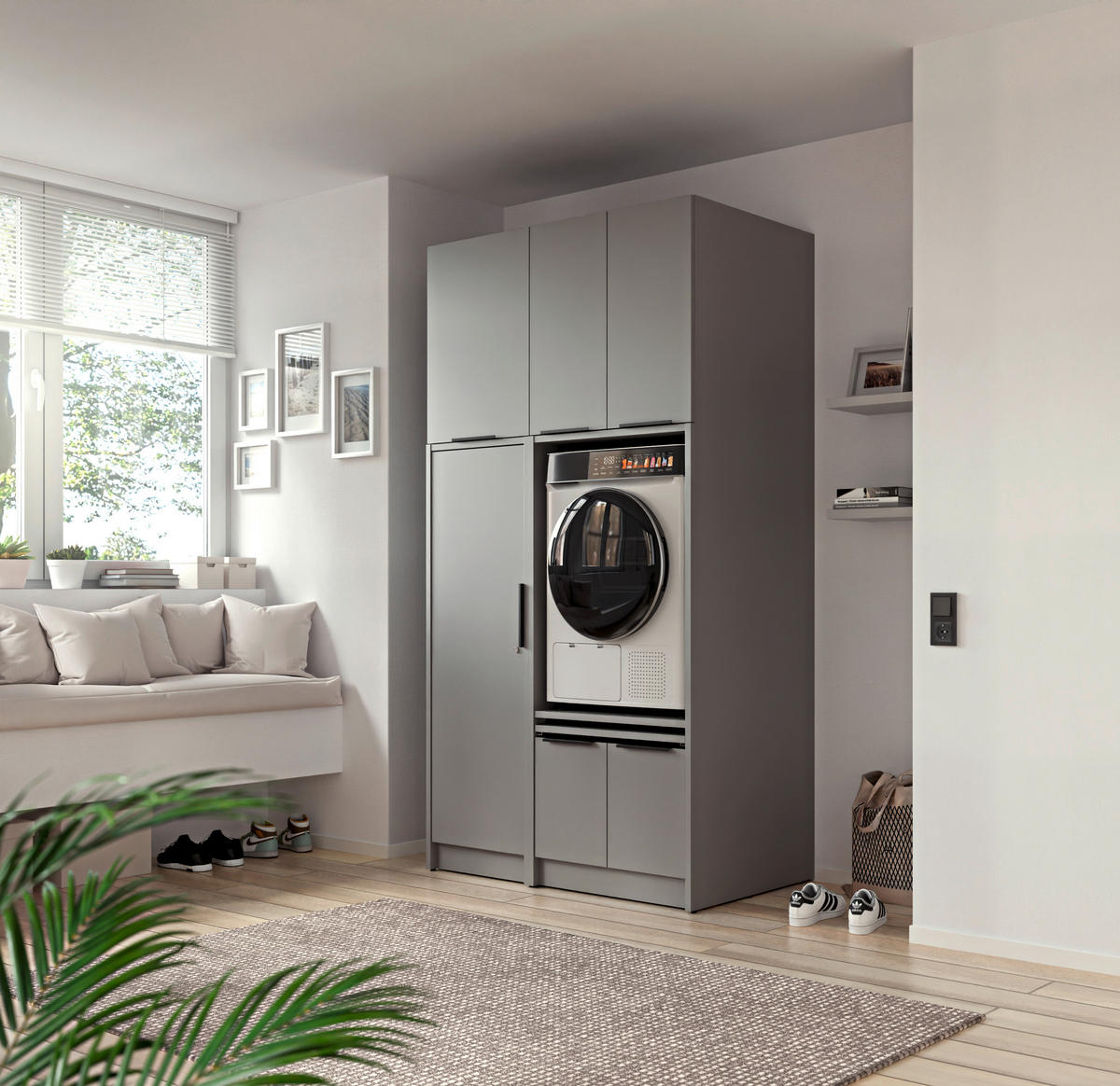 AUFSATZSCHRANK 50/70/68 cm   - Schwarz/Grau, Basics, Holzwerkstoff/Metall (50/70/68cm) - MID.YOU