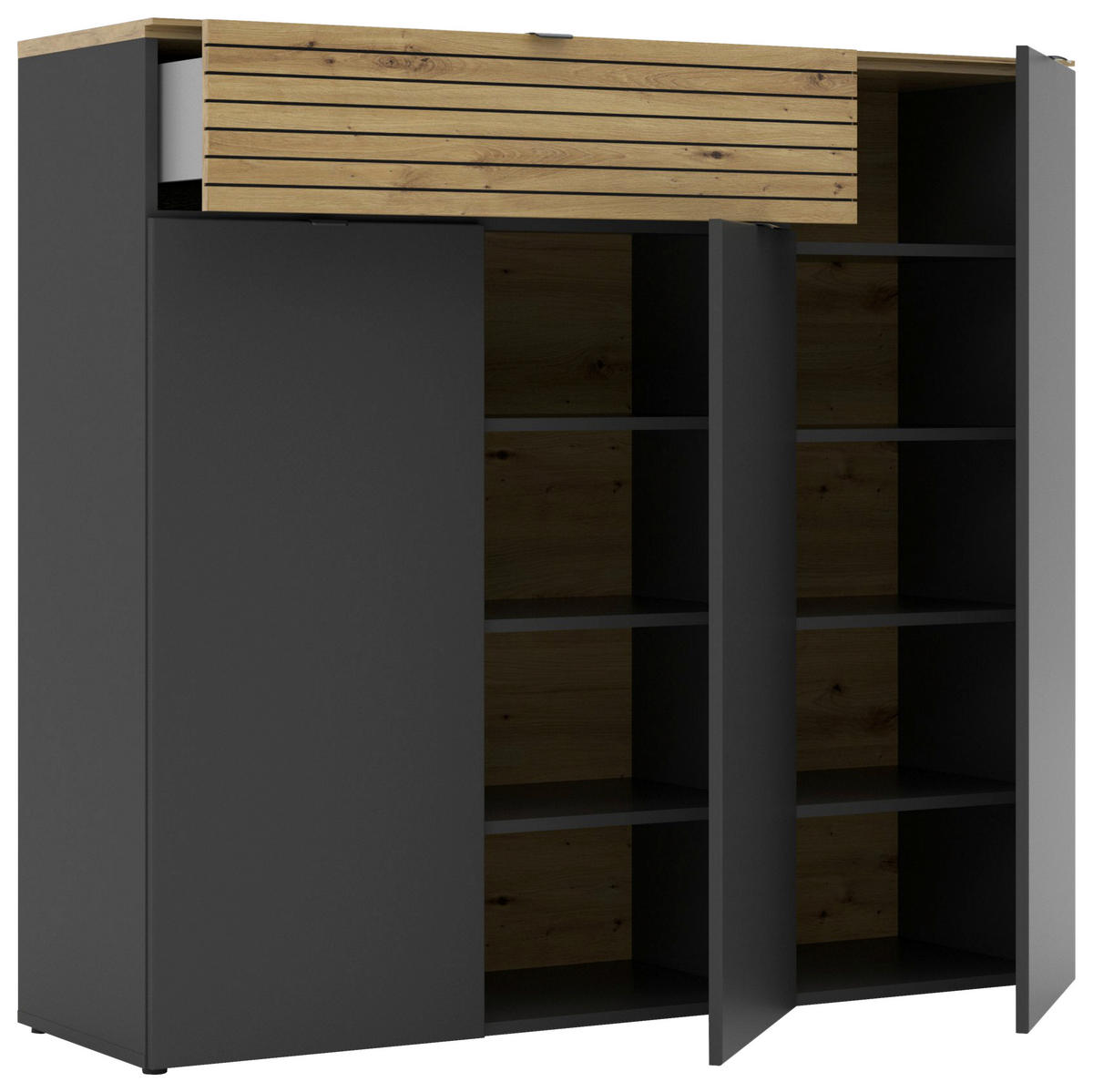 CIPŐSSZEKRÉNY 136/125/41 cm  - grafitszürke/fekete, Modern, faalapú anyag/fém (136/125/41cm) - Voleo