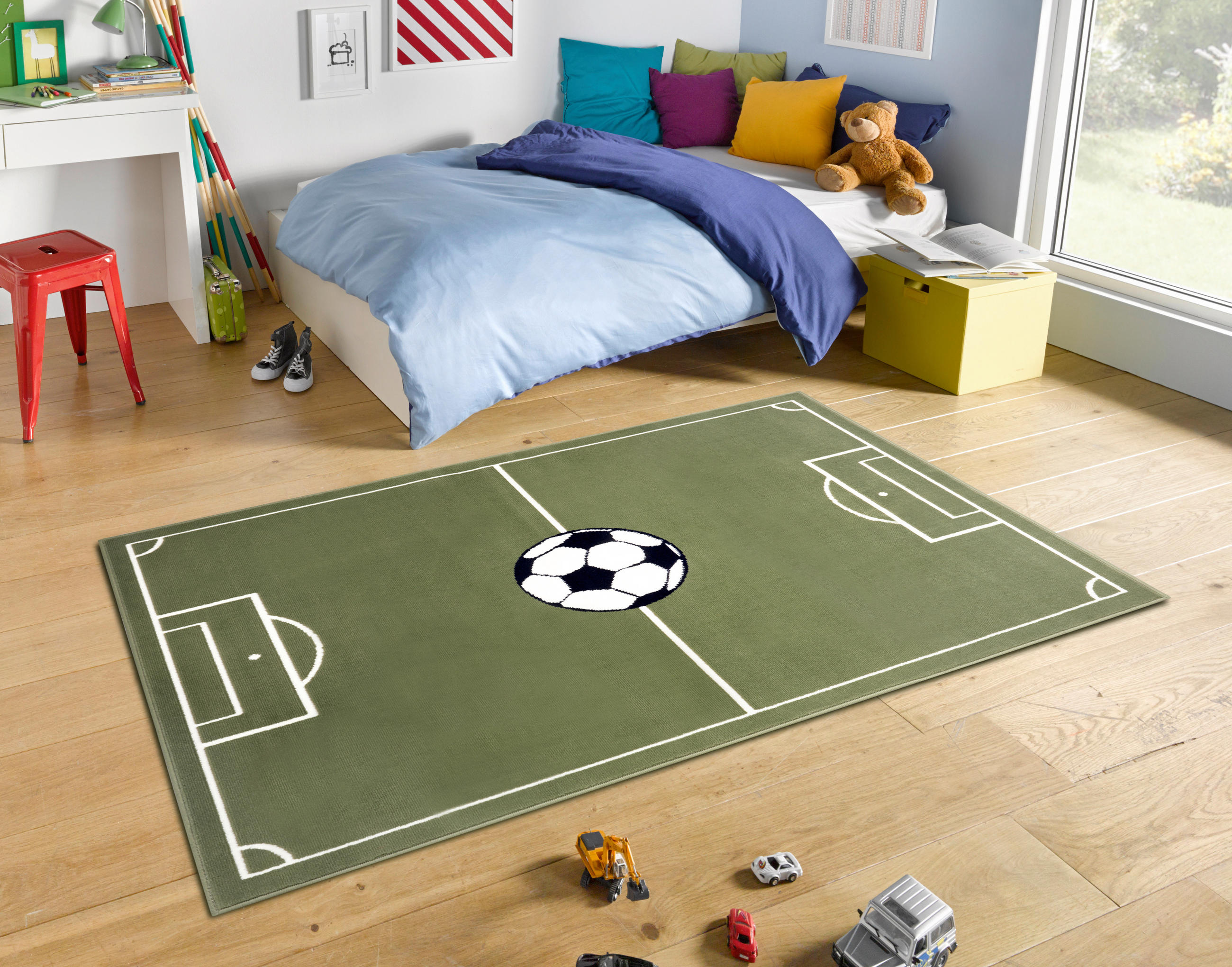 Thumbnail - Hanse Home Kinderteppich Adventures, Dunkelgrün, Kunststoff, Fußball, rechteckig, 120x170 cm, Oeko-Tex® Standard 100, fü...