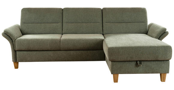 ECKSOFA inkl. Funktion Grün Flachgewebe  - Eichefarben/Grün, KONVENTIONELL, Holz/Textil (252/162cm) - Cantus
