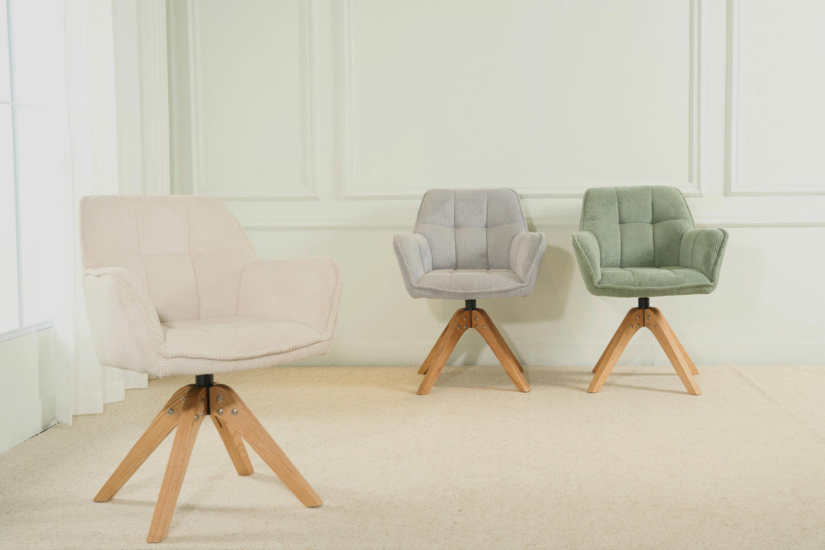 ARMLEHNSTUHL Webstoff  - Eichefarben/Grün, Basics, Holz/Textil (61/85/63cm) - MID.YOU