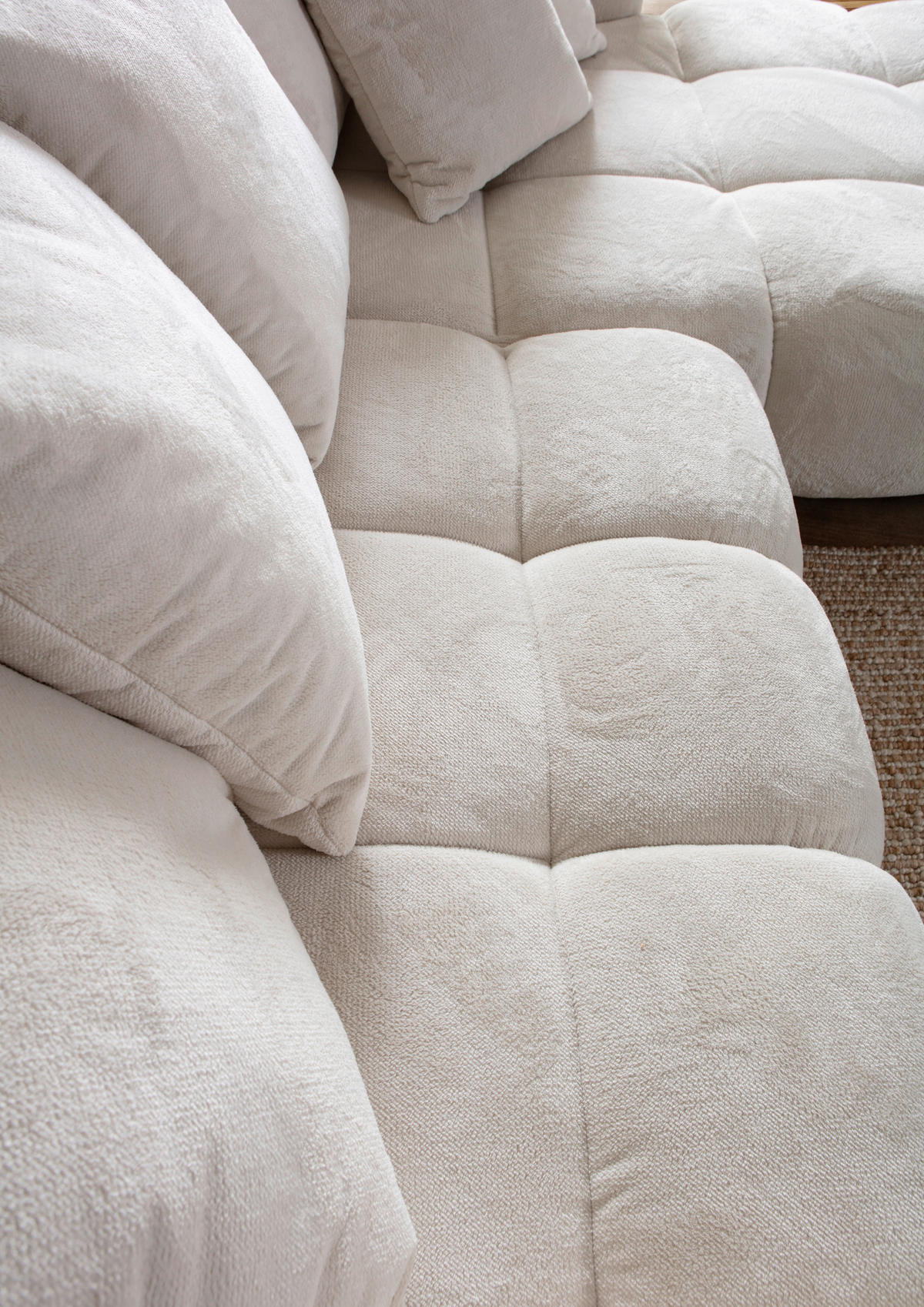 ECKSOFA  in Plüsch Weiß  288/190 cm  - Dunkelbraun/Weiß, KONVENTIONELL, Holz/Textil (288/190cm) - Carryhome