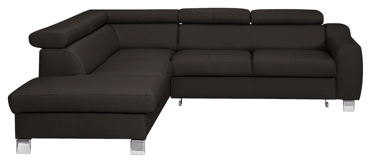 ECKSOFA Dunkelbraun Echtleder Lederlook  - Chromfarben/Dunkelbraun, Design, Leder/Textil (208/245cm) - Livetastic