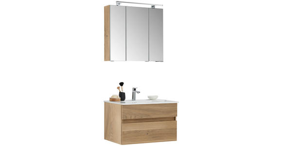 BADEZIMMER 3-teilig in 72 cm - Eiche San Remo/Weiß, Design, Keramik/Holzwerkstoff (72cm) - Novel