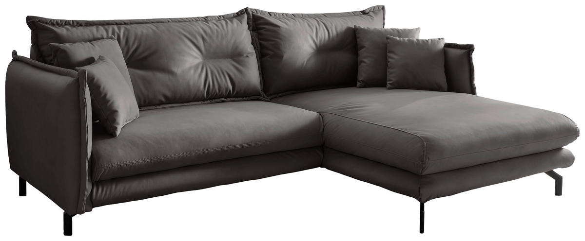 ECKSOFA in Lederlook Anthrazit  - Anthrazit/Schwarz, Modern, Textil/Metall (255/180cm) - Livetastic