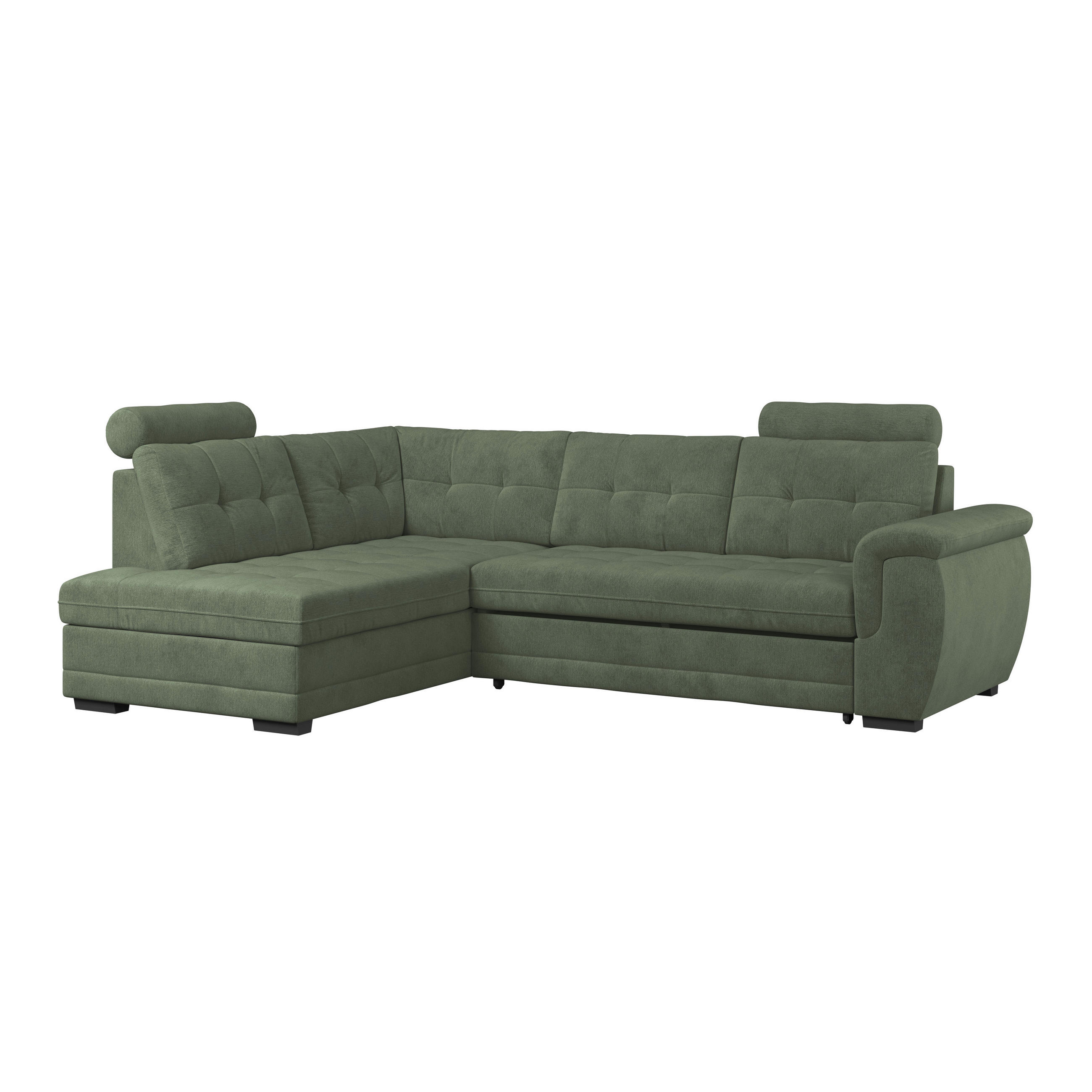 ECKSOFA FALCO NEW Grün Mikrofaser, Struktur Bettkasten, Kopfstütze  - Schwarz/Grün, KONVENTIONELL, Kunststoff/Textil (183/251cm) - MID.YOU