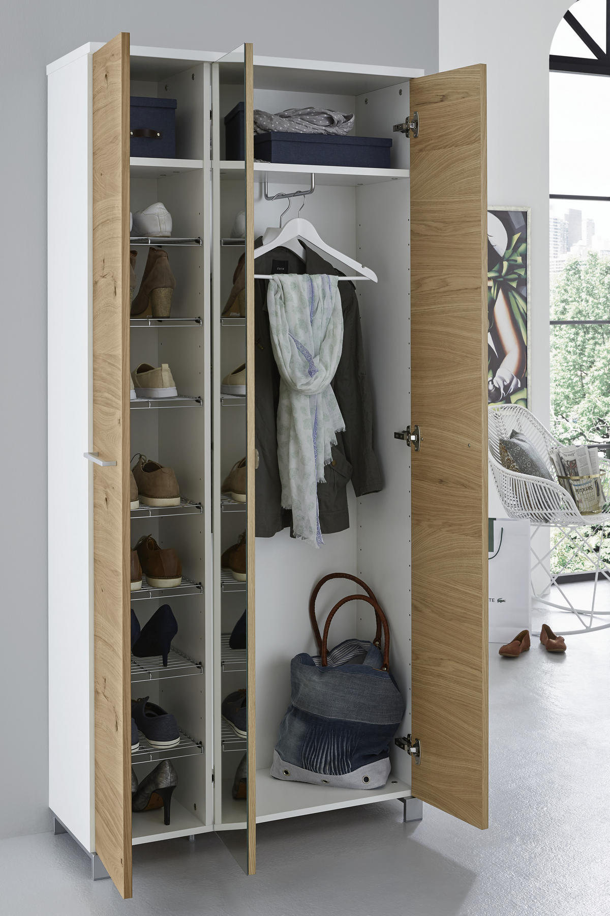 GARDEROBENSCHRANK 90/193/37 cm  - Chromfarben/Eichefarben, Design, Glas/Holz (90/193/37cm) - Dieter Knoll