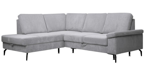 ECKSOFA Hellgrau Velours Bettkasten, Sitzvorzug  - Hellgrau/Schwarz, KONVENTIONELL, Textil/Metall (206/253cm) - Venda