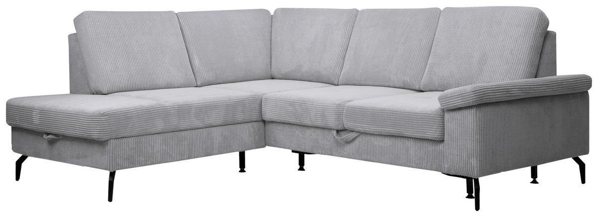 ECKSOFA Hellgrau Velours Bettkasten, Sitzvorzug  - Hellgrau/Schwarz, KONVENTIONELL, Textil/Metall (206/253cm) - Venda