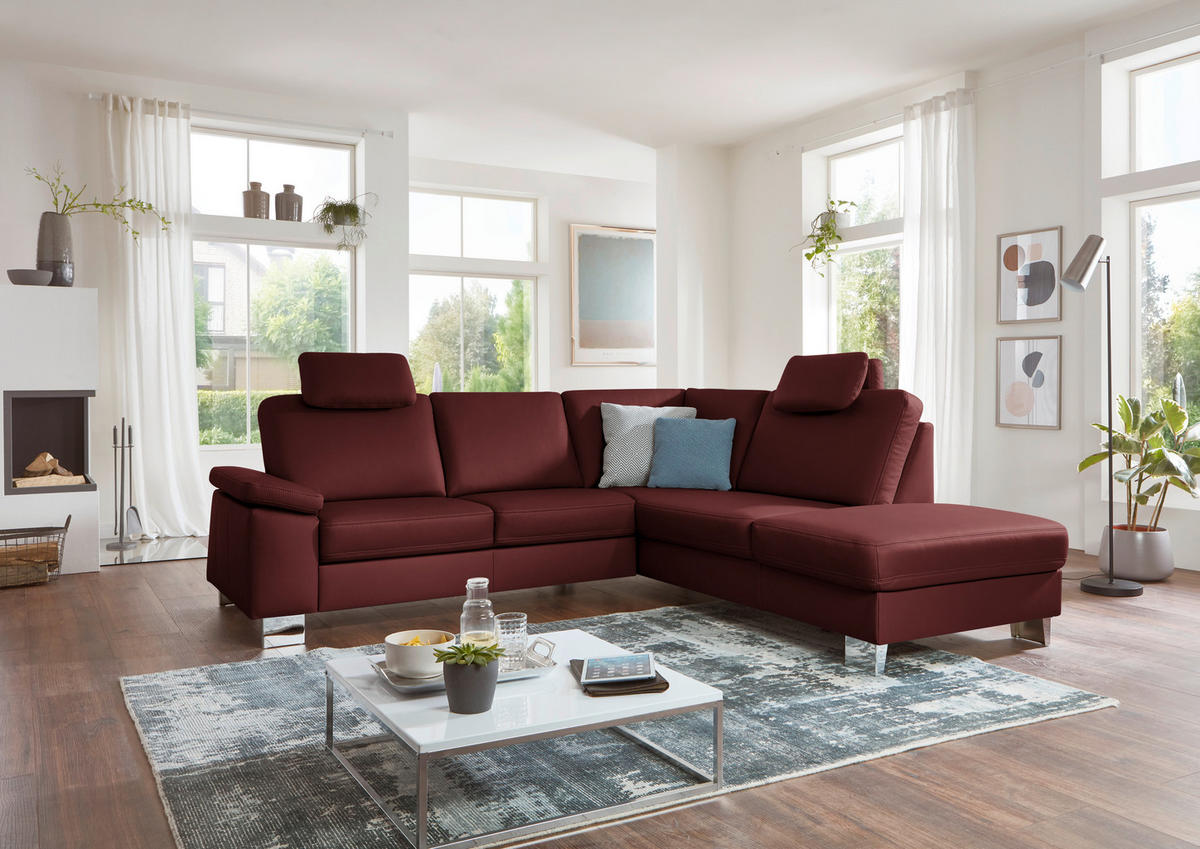 ECKSOFA  in Echtleder Brombeere  248/235 cm  - Brombeere/Alufarben, Design, Leder/Metall (248/235cm) - Beldomo Premium