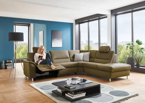 ECKSOFA in Echtleder Grün  - Alufarben/Grün, Konventionell, Leder/Metall (290/249cm) - Beldomo Premium
