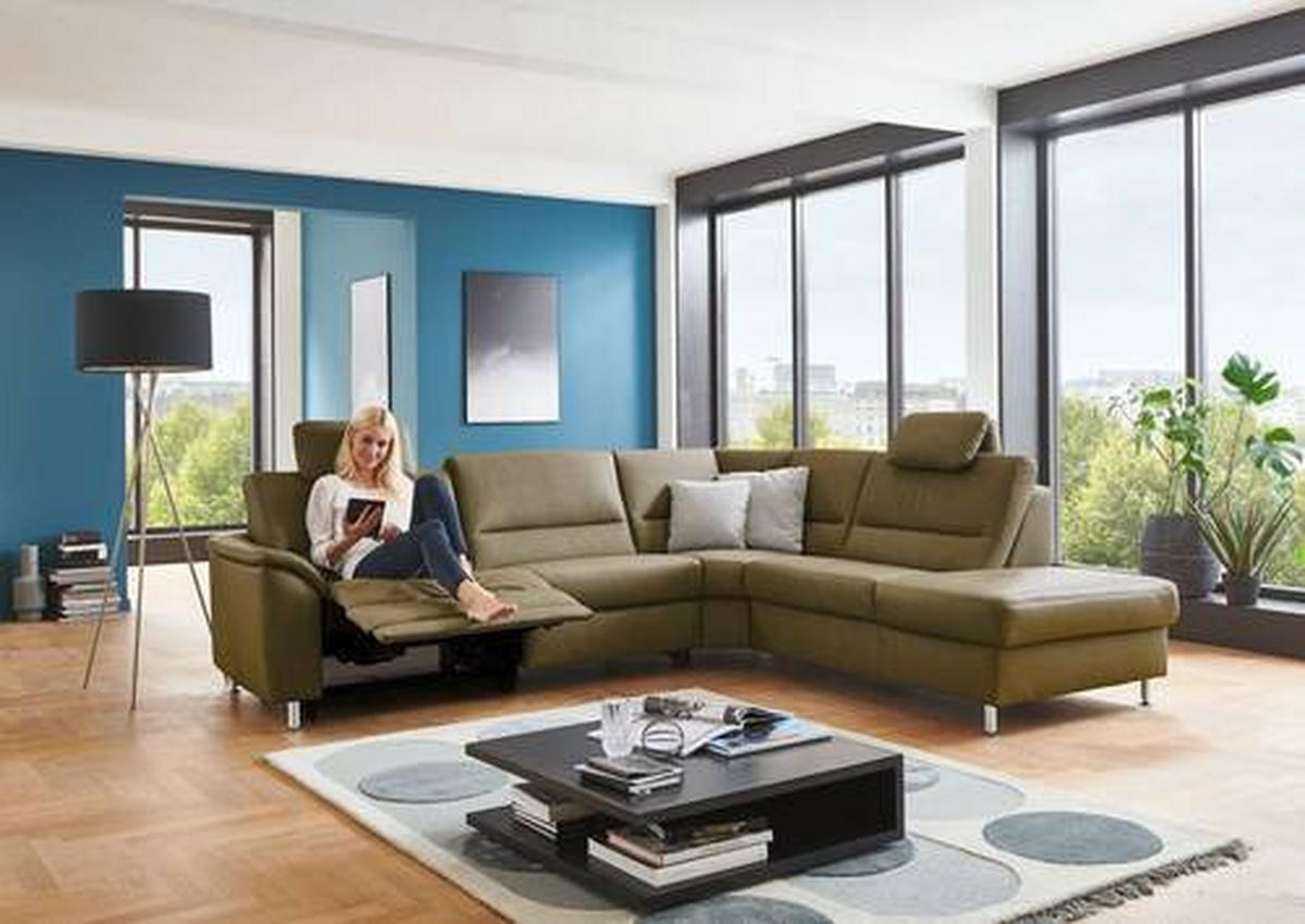 ECKSOFA in Echtleder Grün  - Alufarben/Grün, Konventionell, Leder/Metall (290/249cm) - Beldomo Premium