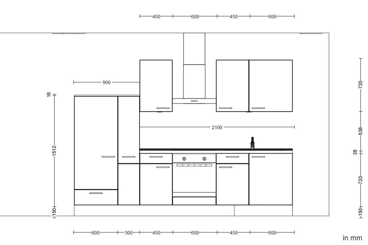 KÜCHENLEERBLOCK 300 cm   in Eichefarben, Sandfarben  - Sandfarben/Eichefarben, MODERN, Holzwerkstoff/Metall (300cm) - Nobilia