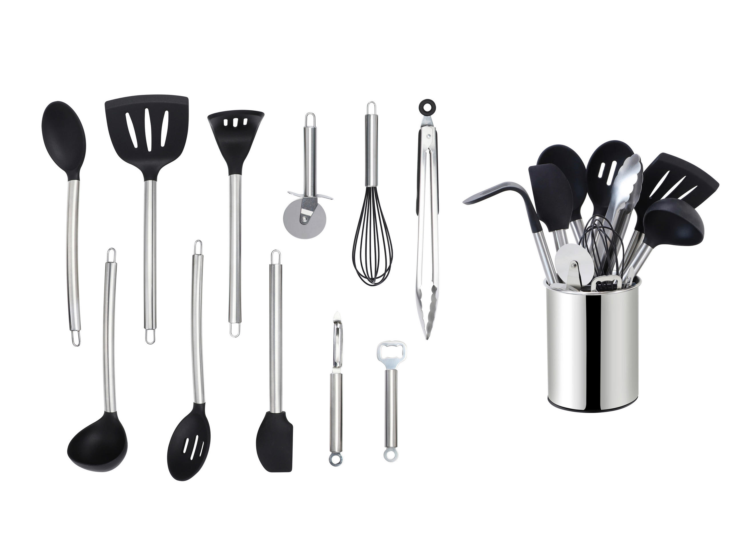 SADA KUCHYŇSKÉHO NÁČINÍ 12dílné - černá/barvy stříbra, Basics, kov/plast (13cm) - Echtwerk
