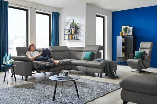 ECKSOFA in Echtleder Dunkelgrau  - Dunkelgrau/Schwarz, Design, Leder/Metall (285/239cm) - Cantus
