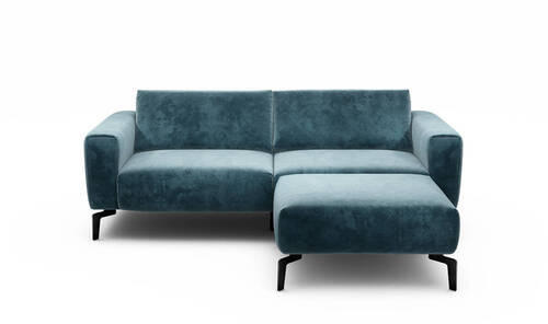 2,5-Sitzer inkl. Hocker in Samt Blau  - Blau/Schwarz, Design, Textil/Metall (220/86/86-94cm) - SENSOO