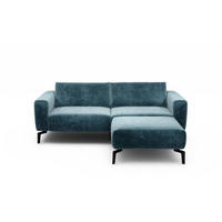 2,5-Sitzer inkl. Hocker in Samt Blau  - Blau/Schwarz, Design, Textil/Metall (220/86/86-94cm) - SENSOO