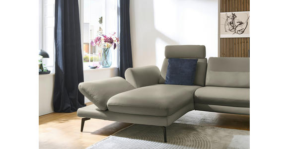 ECKSOFA in Echtleder Hellgrau 195/308 cm - Hellgrau/Schwarz, Design, Leder/Metall (195/308cm) - Dieter Knoll