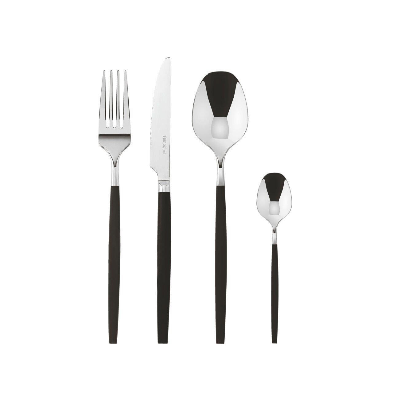 BESTECKSET Siro - Edelst./schw.Griff 24-teilig Edelstahl  für 6 Personen  - Schwarz, Basics, Metall (29,7/32,8/4,7cm) - Sambonet