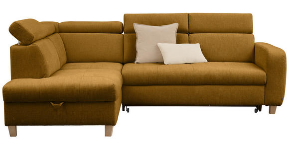 ECKSOFA inkl. Funktionen Senfgelb Samt - Senfgelb, Natur, Holz/Textil (206/261cm) - Venda