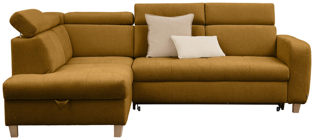 ECKSOFA inkl. Funktionen Senfgelb Samt  - Senfgelb, Natur, Holz/Textil (206/261cm) - Venda