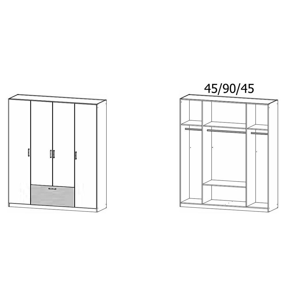 Thumbnail - Rauch Möbel Kleiderschrank, Weiß, Eiche Artisan, Metall, 4 Fächer, 1 Schublade(n) Schubladen, 181x210x54 cm, Blauer Enge...