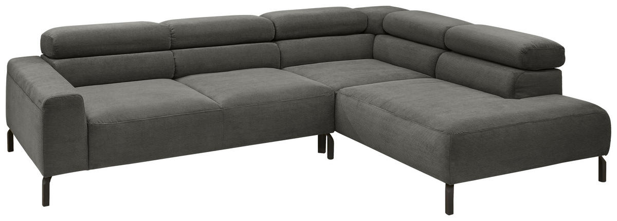 ECKSOFA Feincord Anthrazit  - Anthrazit/Schwarz, Design, Textil/Metall (273/219cm) - Pure Home Comfort