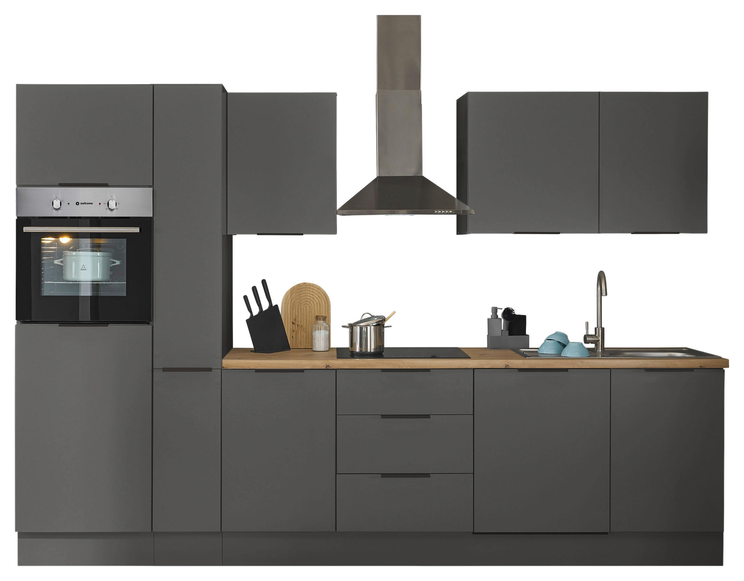 KÜCHENBLOCK Multan  in Graphitfarben  - Schwarz/Graphitfarben, Basics, Holzwerkstoff/Metall (310/211/60cm) - Xora