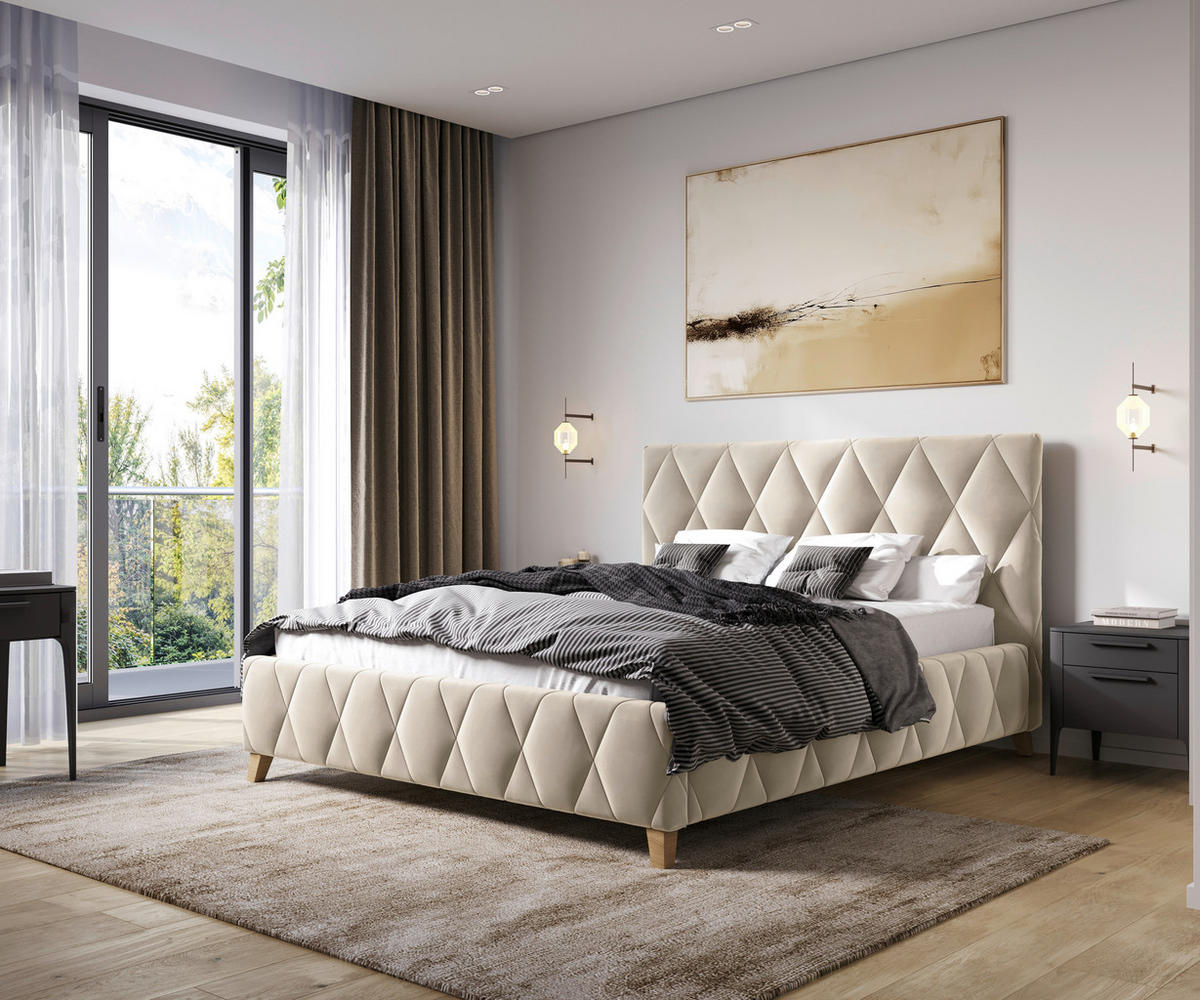 POLSTERBETT 180/200 cm  in Creme  - Creme, Modern, Holz/Holzwerkstoff (180/200cm) - MID.YOU