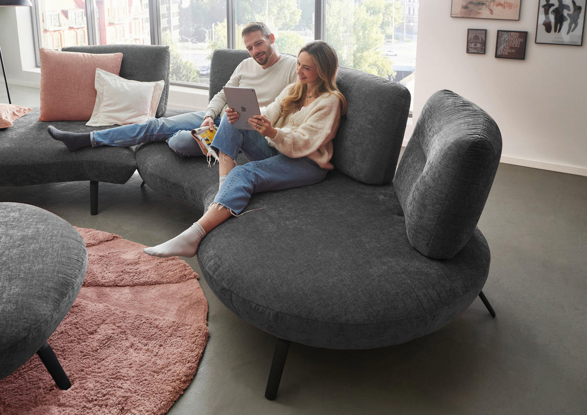 BIGSOFA Flachgewebe Anthrazit  - Anthrazit/Schwarz, Design, Textil/Metall (456/93/138cm) - Moderano