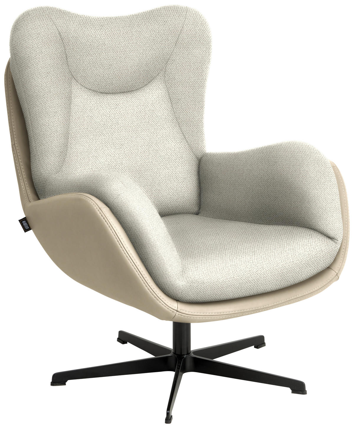 SESSEL in Chenille, Struktur Echtleder Creme  - Creme/Schwarz, Design, Leder/Textil (80/97/89cm) - Schöner Wohnen