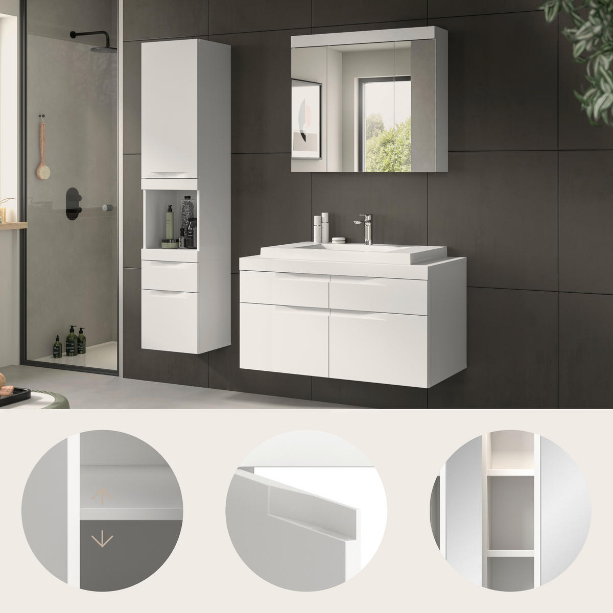 BADEZIMMER 4-teilig  in 153 cm  - Weiß, Trend, Glas/Holzwerkstoff (153cm) - MID.YOU