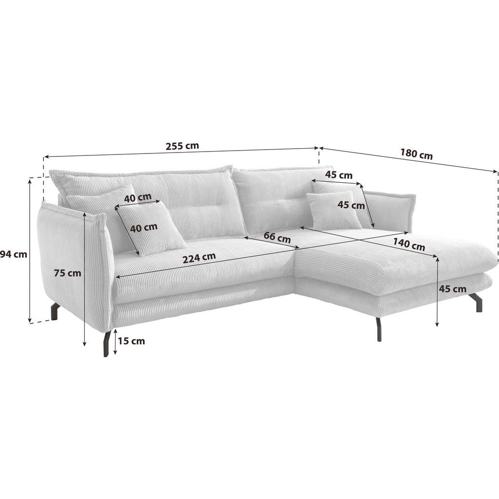 Thumbnail - Livetastic Ecksofa, Grau, Textil, 4-Sitzer, Füllung: Schaumstoff, L-Form, 255x180 cm, Made in Europe, Rücken echt, Armte...