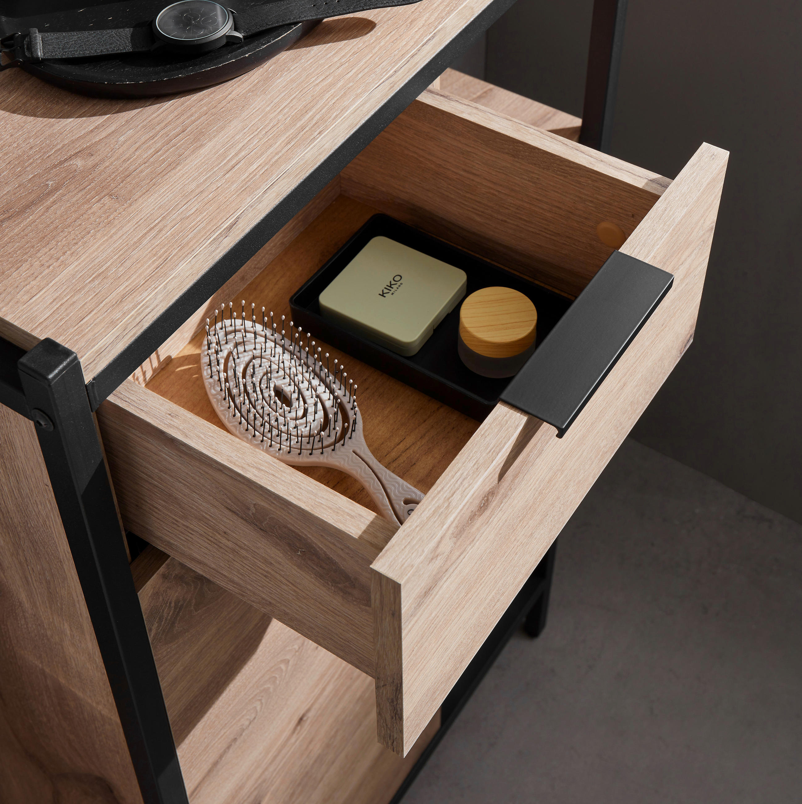 HOCHSCHRANK 38/195/30 cm  - Eichefarben/Schwarz, KONVENTIONELL, Holzwerkstoff/Kunststoff (38/195/30cm) - home24