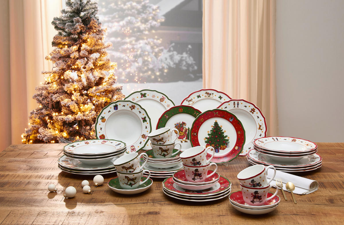 KAFFESERVIS 12 delar  - vit/röd, Klassisk, keramik - X-Mas