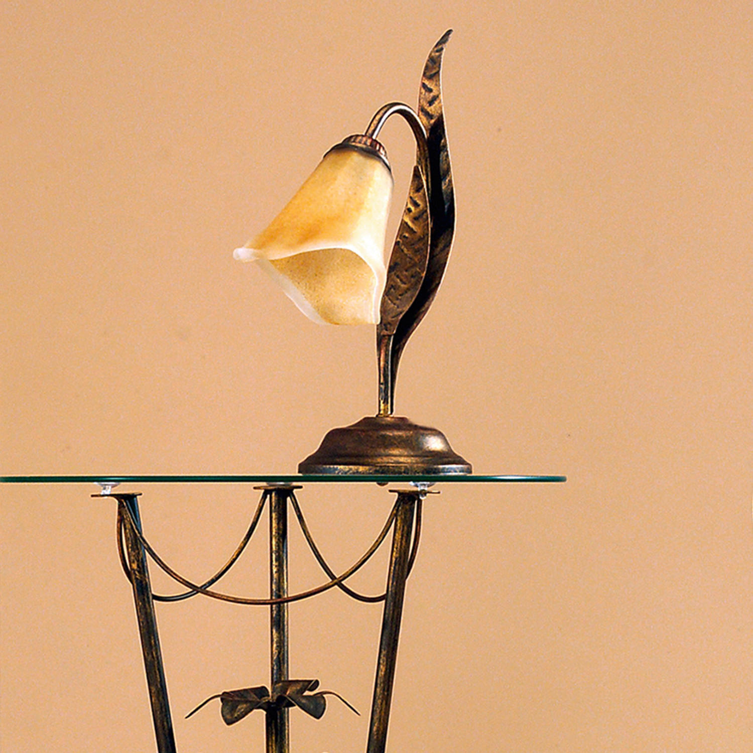 TISCHLEUCHTE 25/38 cm   - Bronzefarben, KONVENTIONELL, Glas/Metall (25/38cm)