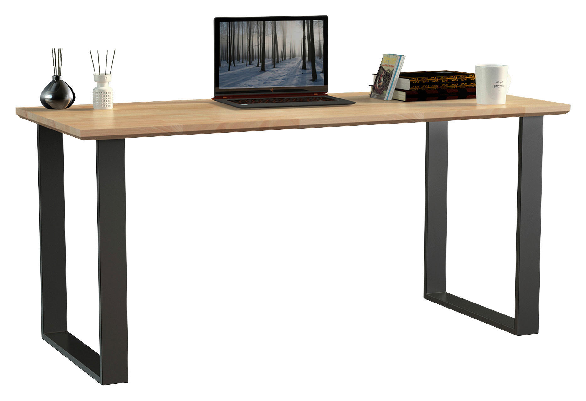 SCHREIBTISCH 160/65/75 cm Buchefarben  - Anthrazit/Buchefarben, Natur, Holz/Metall (160/65/75cm) - Linea Natura